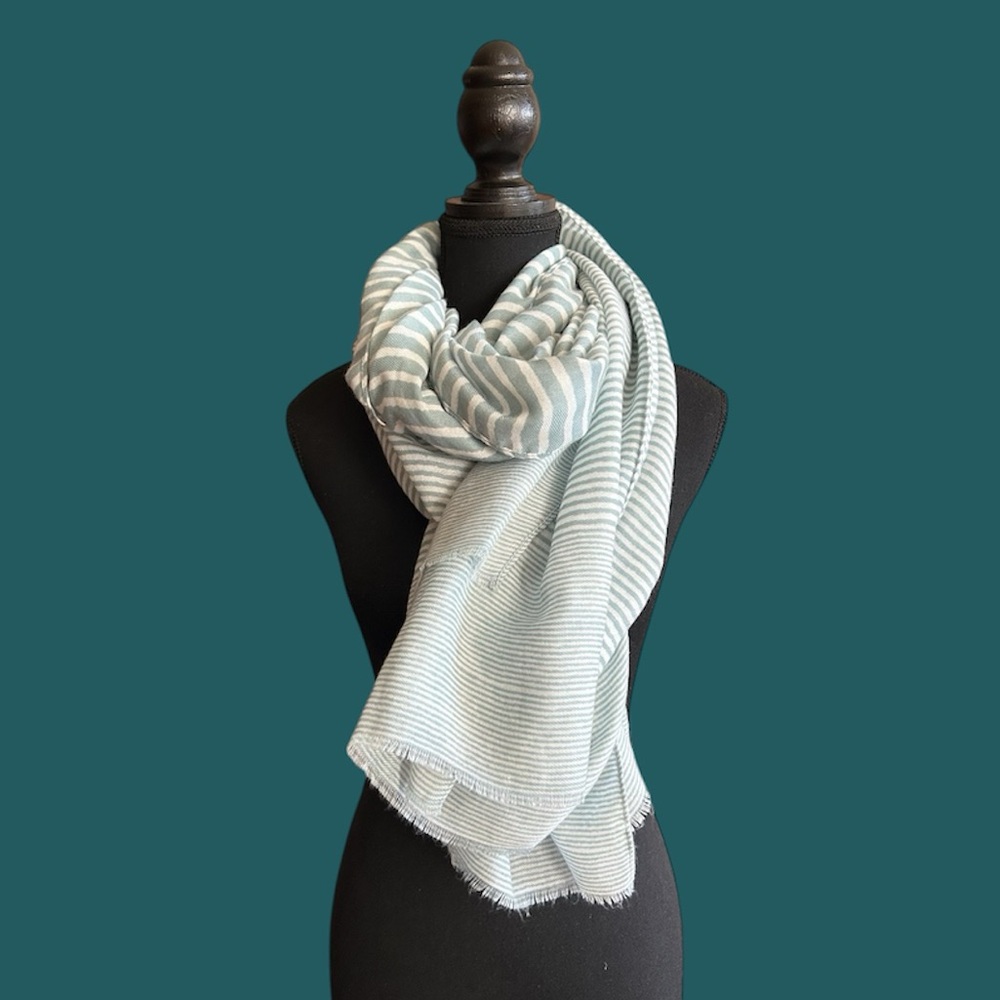 Elegant Striped Scarf in Light Blue and White